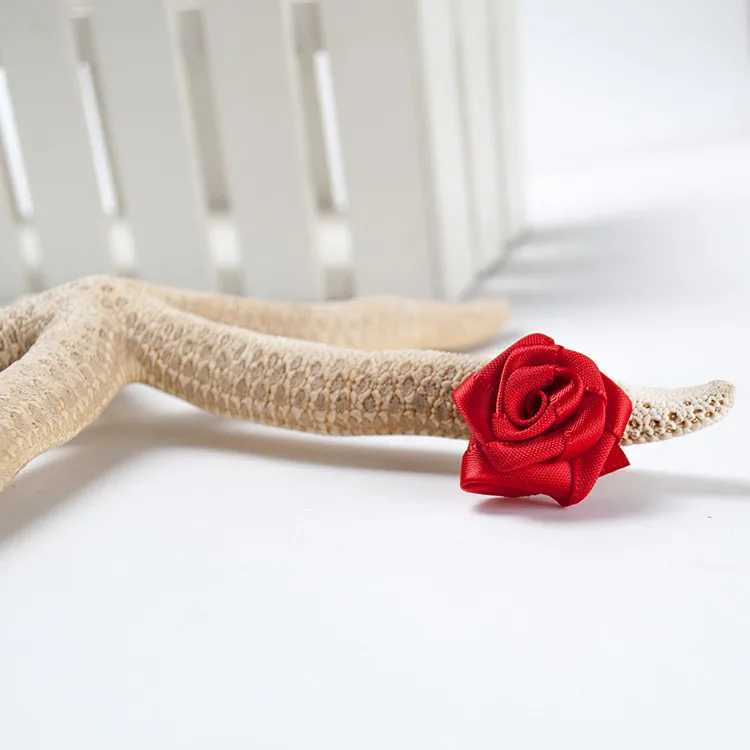 Factory cheap DIY garment decoration satin ribbon bow artificial small rose flower for wedding decorative