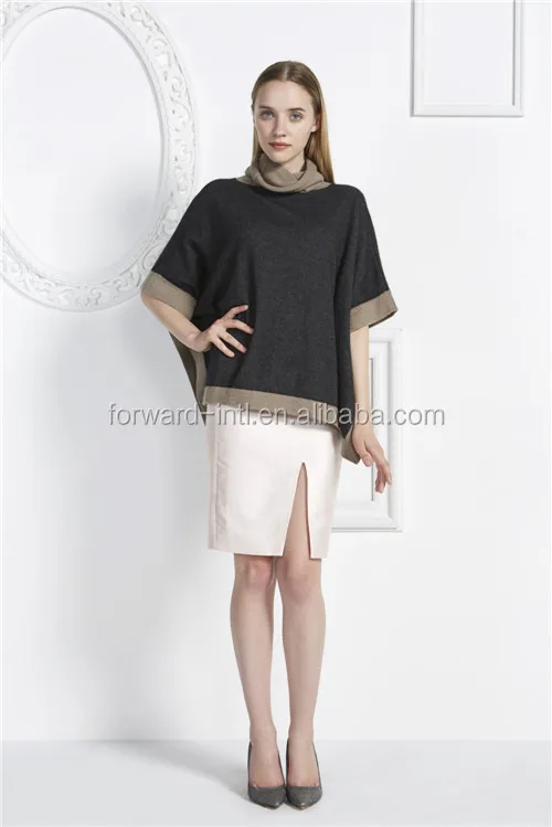 2016-2017 Fashion design wholesale knitted women pure wool cashmere poncho