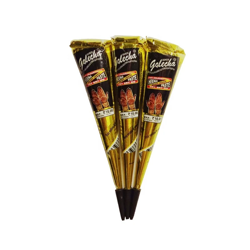 
free shipping Natural Black Indian Henna Tattoo Paste Mehndi Body Art golecha halal henna cone 