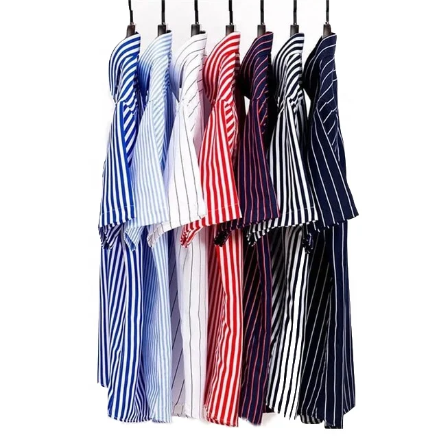 Новейший дизайн мужских рубашек от производителя полосатых повседневных мужских рубашек с коротким рукавом