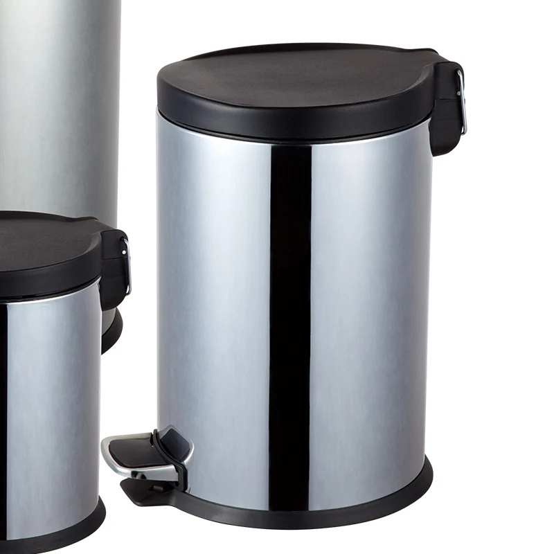 Stainless Steel Round Shaped Dustbin All Size Step Bin Indoor Kitchen Using Waste Bin Outdoor Rubbish Bin With Soft Closing