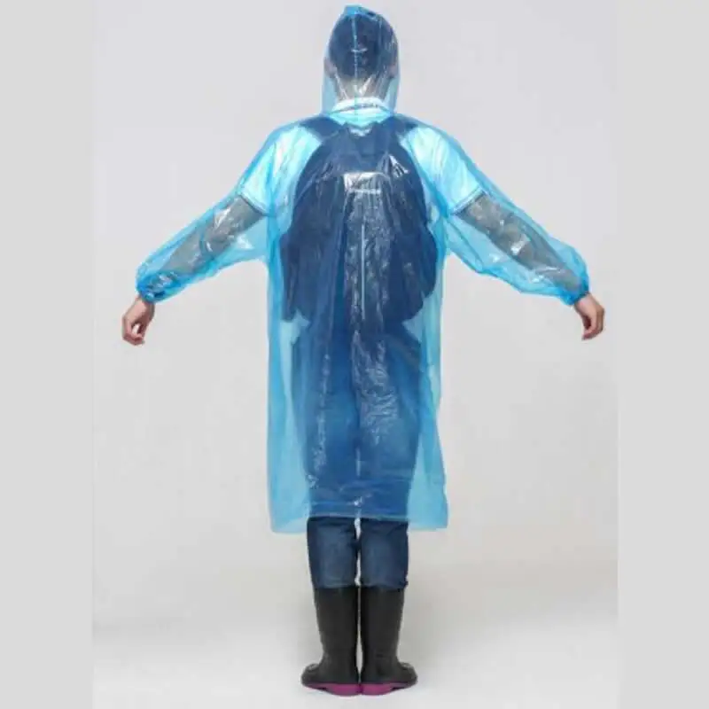 
0.02mm LDPE disposable raincoat with sleeves and hood drawstring for protective use 