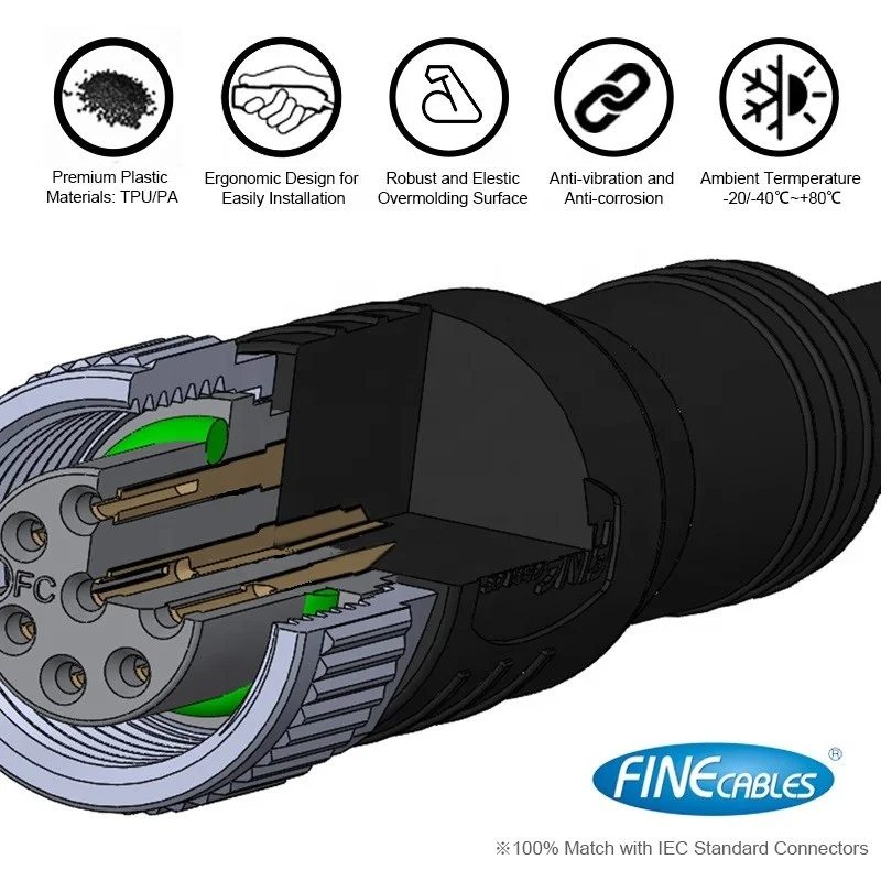 Compatible Electrical Molded Waterproof Power S Code Straight Female M12 Connector