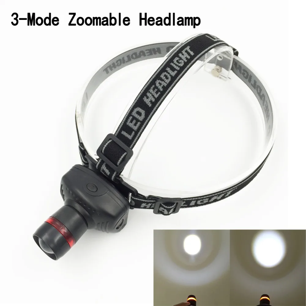Cheap Plastic AAA Battery LED Headlight 3 Modes Adjustable Focus Zoom LED Headlamp flashlight head