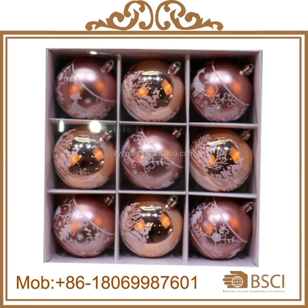 Shatterproof 8cm shiny coffee Christmas plastic painted ball christmas tree hanging decoration ball