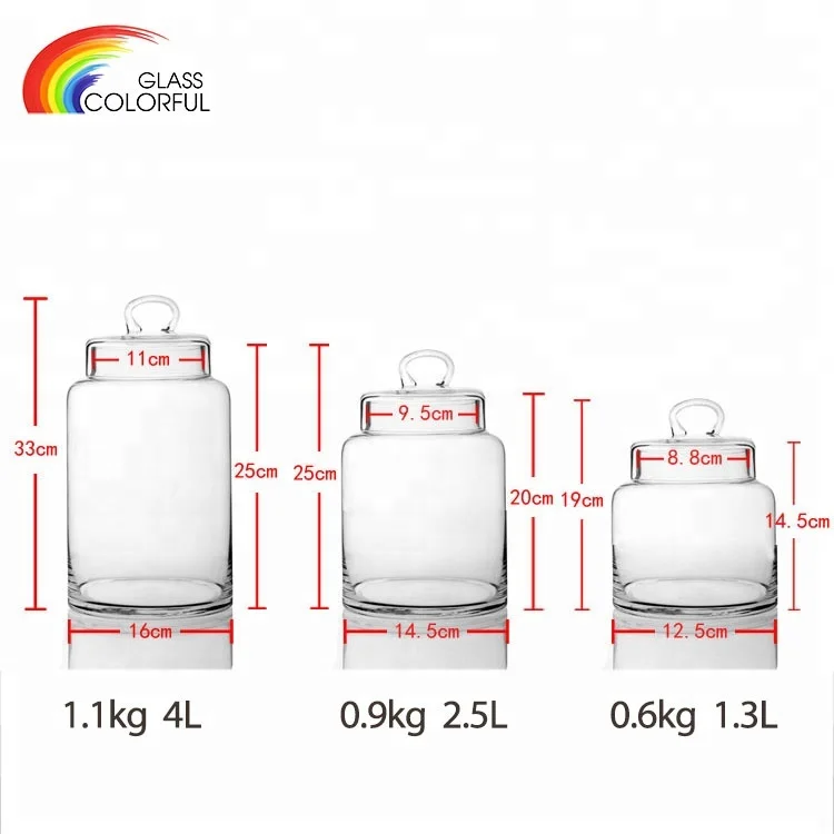 Different size round crystal glass storage jar for food mouth blown