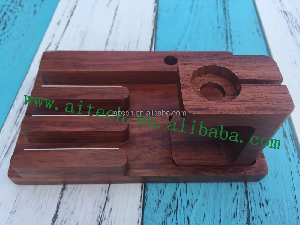 
Bamboo desktop storage tray for ipad cell phone watch, wooden stationery holder 