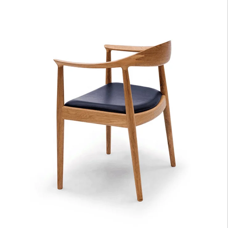 American Country Style Hotel Furniture Solid Ash Wood Dining Chair With Leather Seat