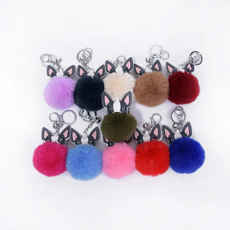 Yongze best selling ear fur pompon fur ball fashion craft leather keychain
