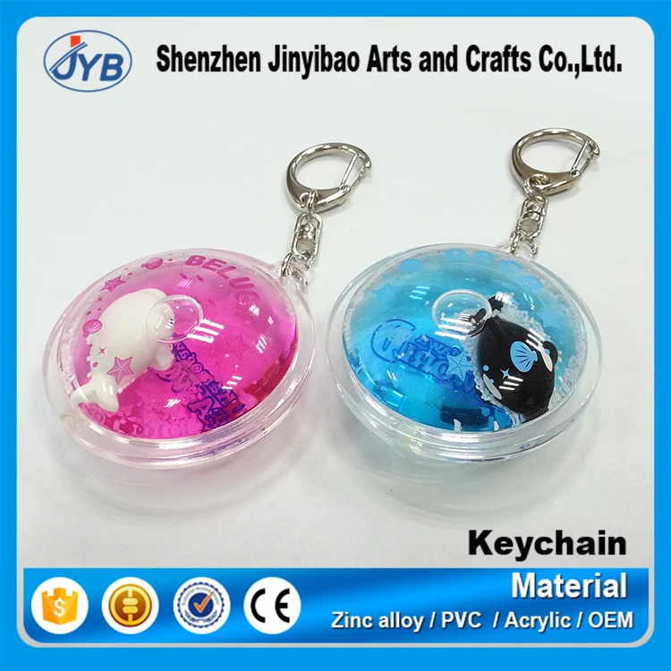 custom fashion floating acrylic keyring round shape liquid inside keychain