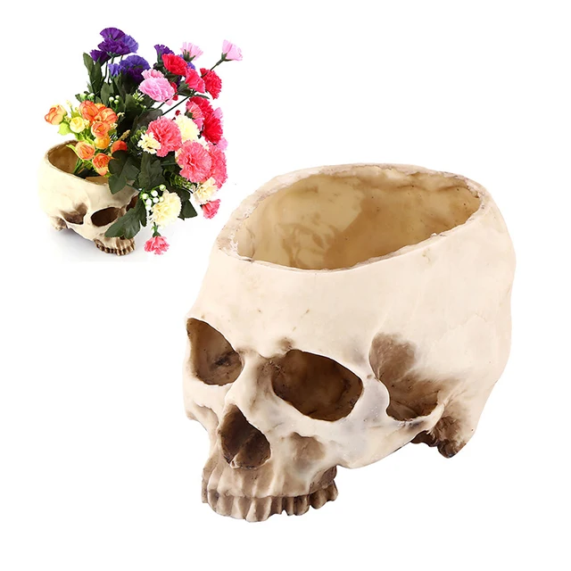 Skull Head Planter Resin Halloween Flower Pot