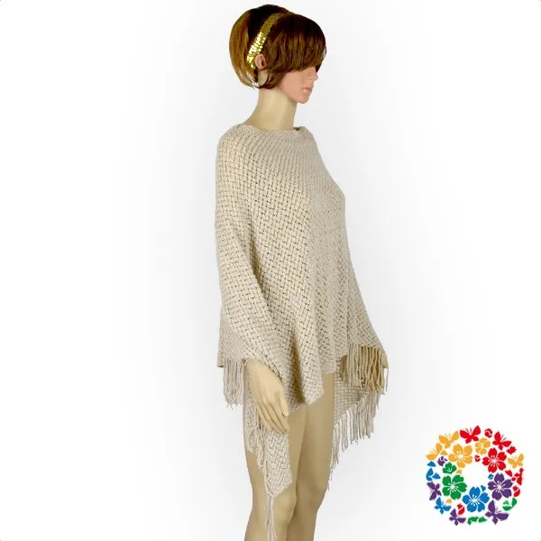 New Fashion Color Winter Women Poncho Adult Woollen Knit Tassel Shawl Woman Hand Made Crochet Shawl For Winter