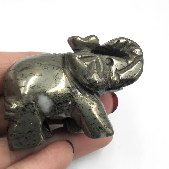 Wholesale Natural Copper Pyrite Rock Quartz Crystal Carved Sculpture Elephant Decoration