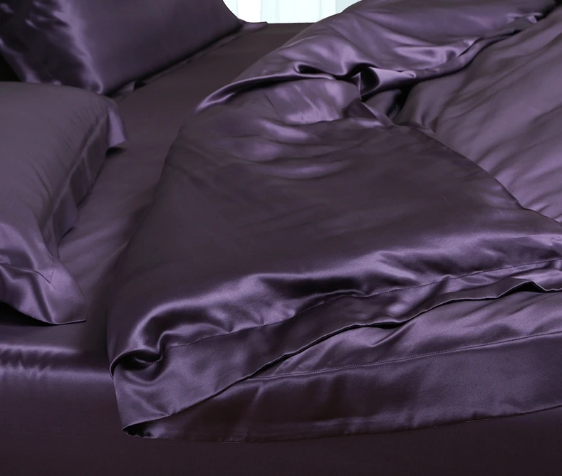 
Luxurious seamless queen size solid color purple pure silk bedding set / sheet sets 