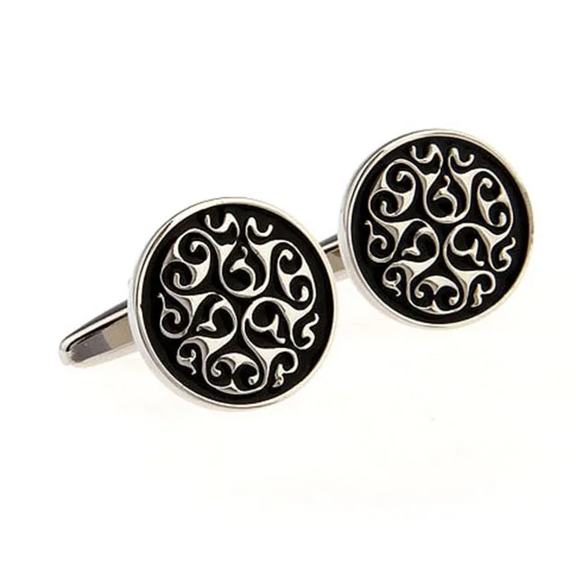 Запонки с черной эмалью и гравировкой