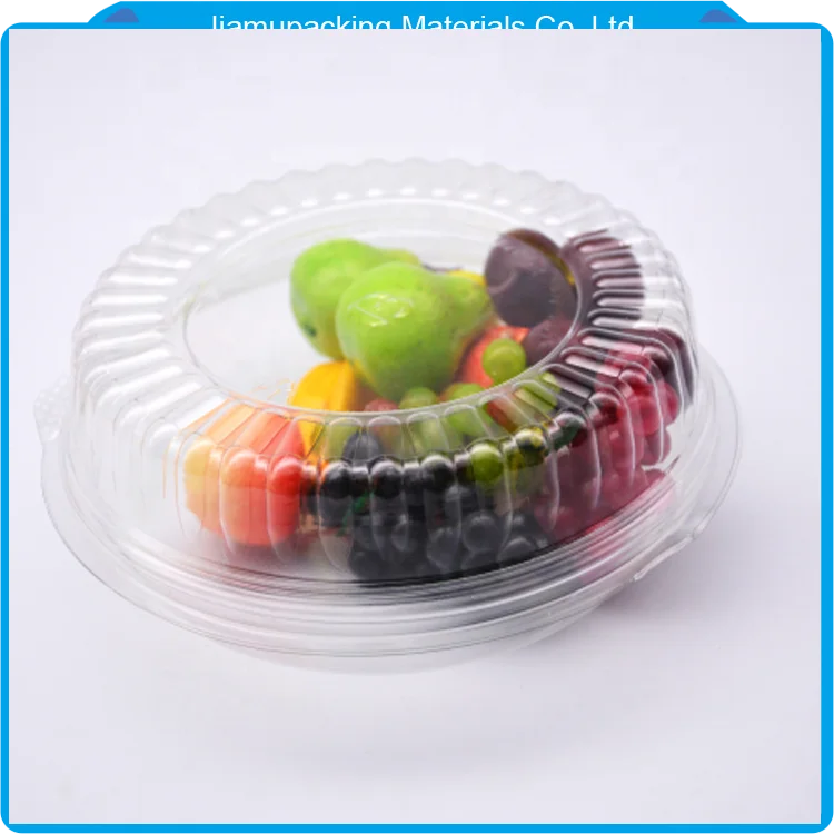Round Clear Plastic Hinged Lid Fruit Salad Container
