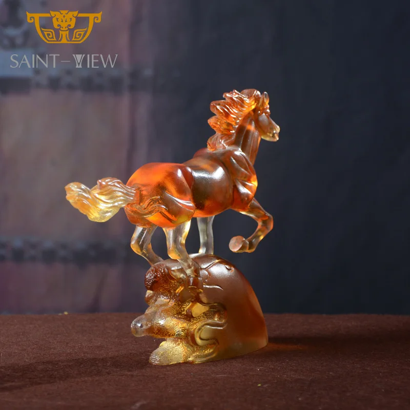 Handmade Crystal Decorative Craft Liuli Running Arabian Horse Statue