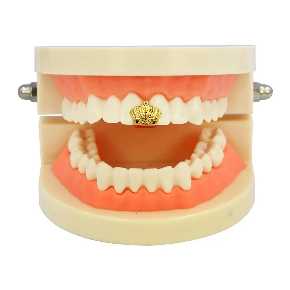 New Hip Hop Crown Single Grillz Teeth High Quality Gold Plated Gold Grillz for Men Halloween Rapper Accessories Jewelry