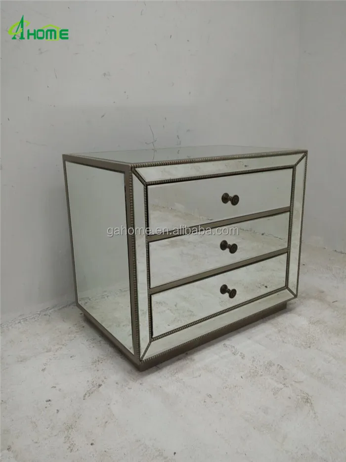 
Antique beveled glass mirrored bedside table 