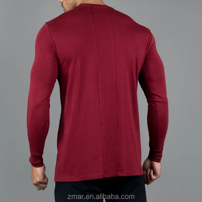 CHA039 стрейч Fit рубашка с длинным рукавом для выступлений Бордовая футболка фитнеса