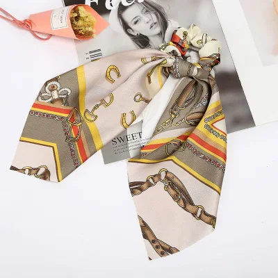 Fashion women lovely printed ribbon hair scrunchies cute gum elegant Hair Tie Accessories Ponytail Holder