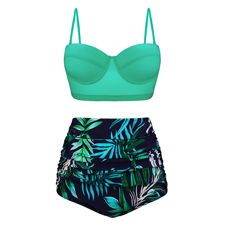 
Womens Sexy High Waisted Floral Tropical Style Bikini Swimwear 