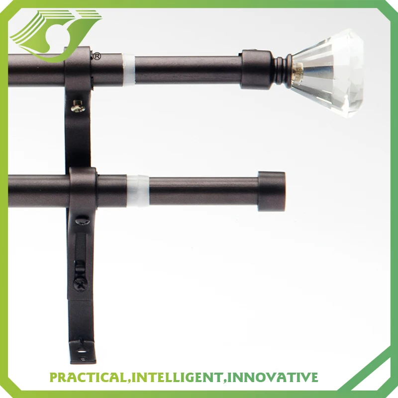 Stardeco various kind of fashion crystal finial curtain pole stainless steel curtain rod sets with accessories