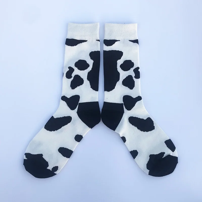 Wholesale Cute Female Black White Cow Print Socks