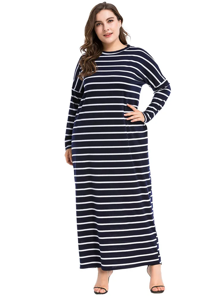 
New arrival wholesale long sleeve striped women maxi plus size dress 