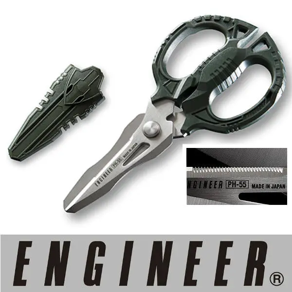 Sharpened multiple functions scissors for various materials. Manufactured by Engineer. Made in Japan (micro serrated blade)