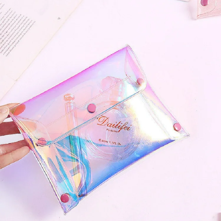 Gulidd pvc travel pink custom cosmetic bag cases mini transparent holographic clear makeup cosmetic bag for women