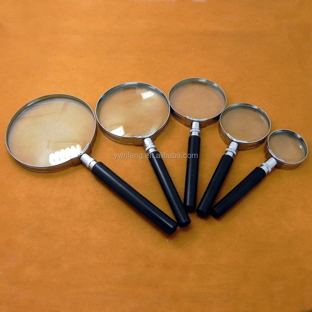 hot sale semimetal Glass Material 75mm magnifying glass:Handheld metal magnifier;semimetal,wooden handle magnifier