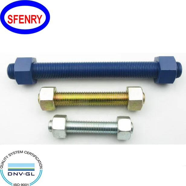 ASTM A193 / A193M Grade B7 / A194 2H Stud Bolts Sfenry Carbon Steel Stud Bolts with Two Heavy Hex Nuts Round Head Black / Silver