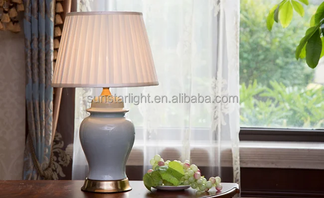 Modern Chinese Ceramic Table Lamp With Antique Brass Base Hand Painted Table Lamp For Living Room Table Light