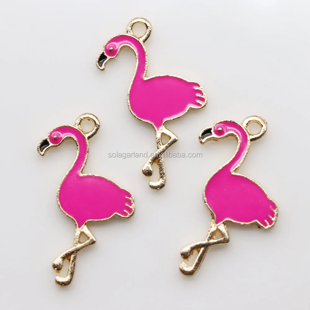 29mm*15mm Animal Flamingo Bird Pendant Charms Gold Color Plated Oil Drop Enamel DIY Jewelry Findings Bracelet Charm