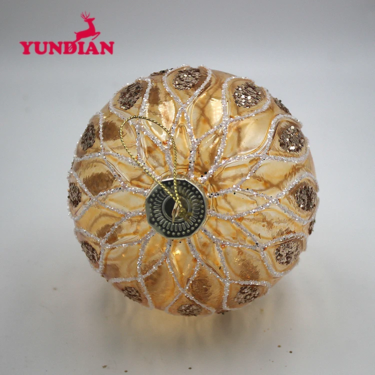 Handmade Elegent Gold Clear Christmas Decoration Baubles Glass Ball Ornaments For Xmas Home Xmas Tree Hanging