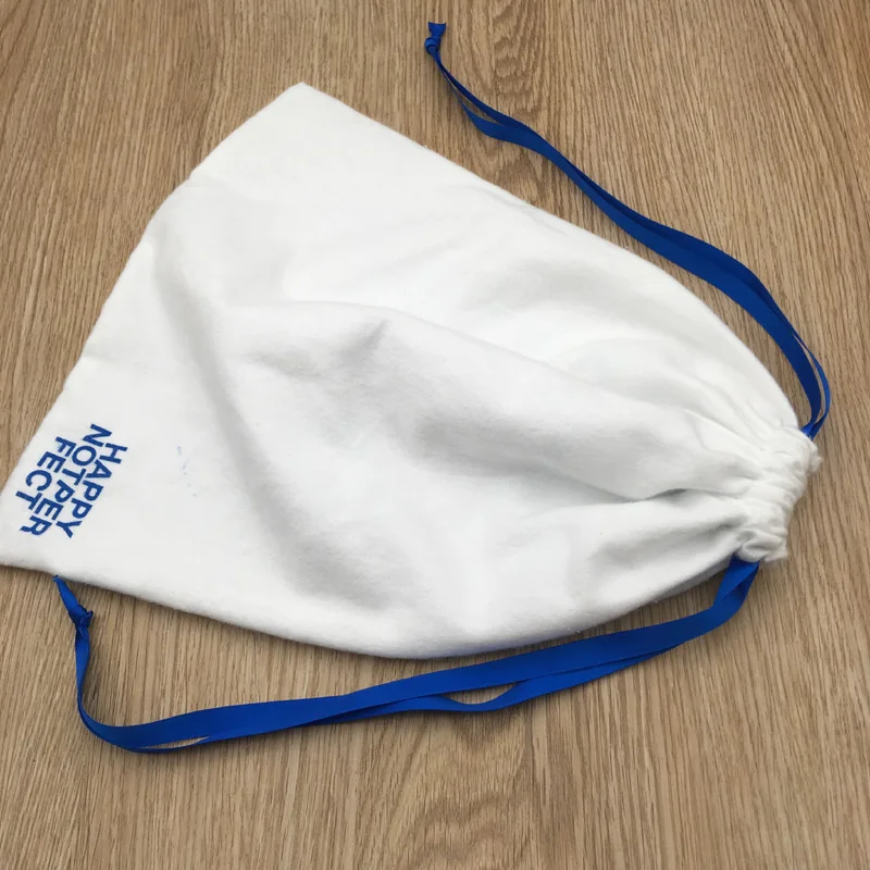 Pure White Cotton Flannel Packaging Bag With Ribbon