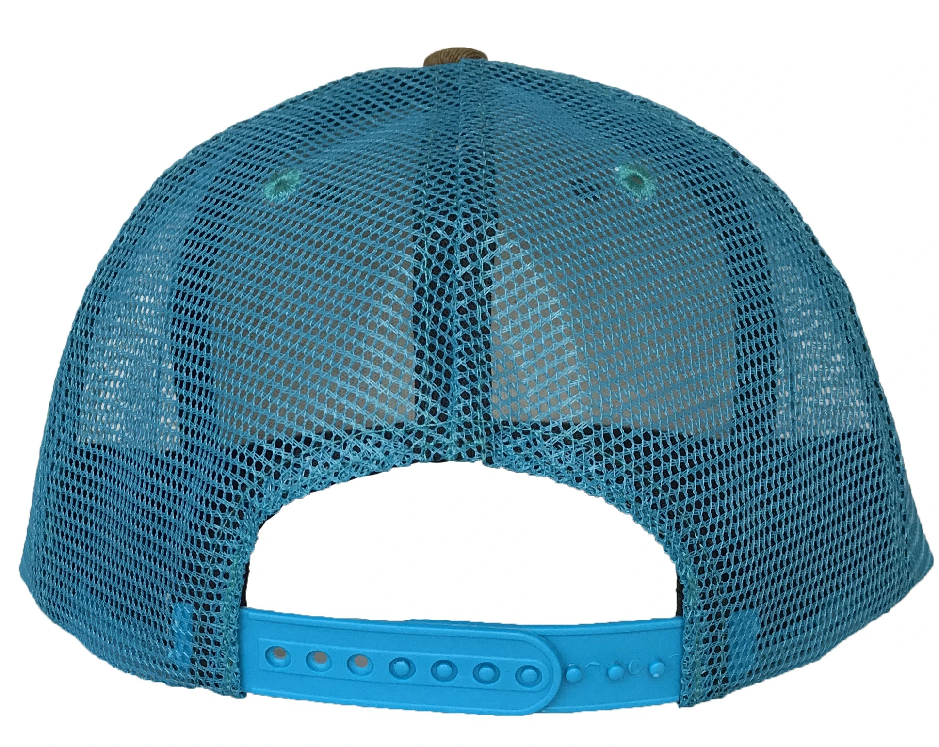 Light blue flat brim 6 panel trucker hat, Flat embroidery logo snapback style trucker cap, custom mesh snapback hat