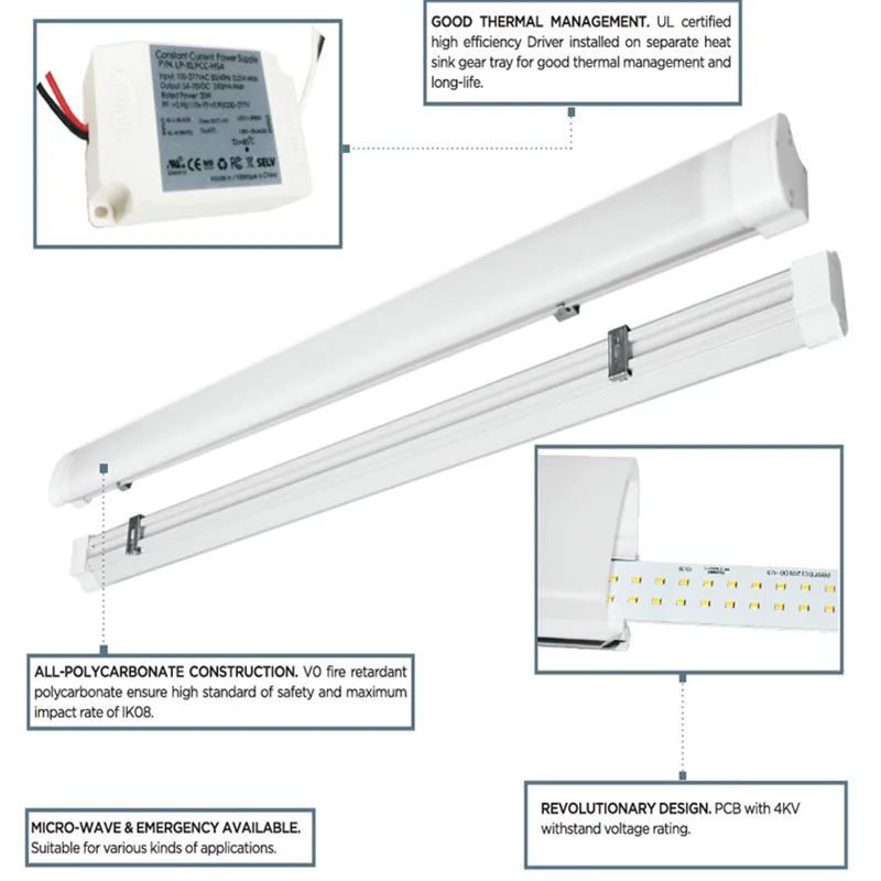 
DLC listed IP66 1.2m damp location 18W LED triproof light LED vapor tight fixture with motion sensor 