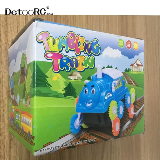 Detoo Cartoon car train toys car 360 degree rolling stunt children plastic car toys train