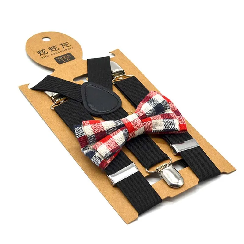 Red suspenders bow tie set for kids 65cm length adjustment  high elasticity suspenders school children suggest 80-150cm