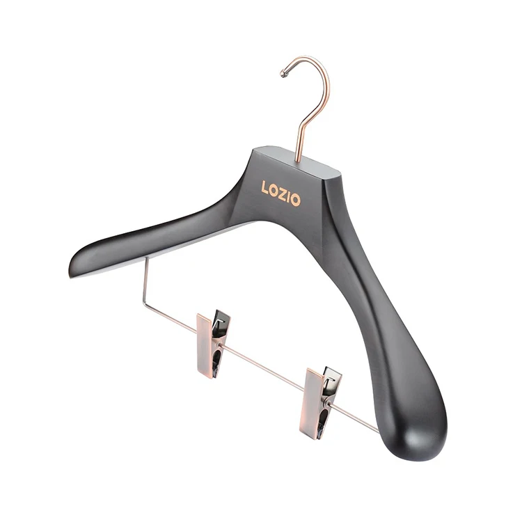 Wholesale cheap price durable custom logo anti slip black wooden coat clothes hanger