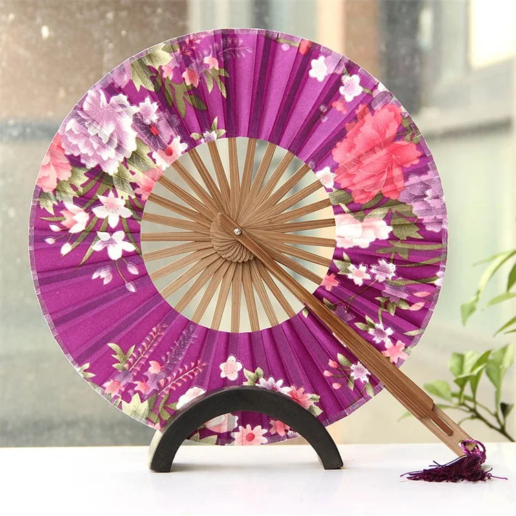 
Japanese Style Gifts Crafts Circular Bamboo Fans Sakura Women Fold Hand Fan 