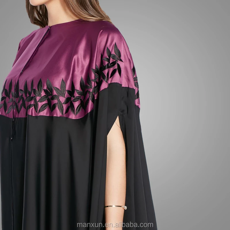 Beautiful Women Frock with Leaves Embroidered Design Black  Bottom Casual Robe Maxi Dress