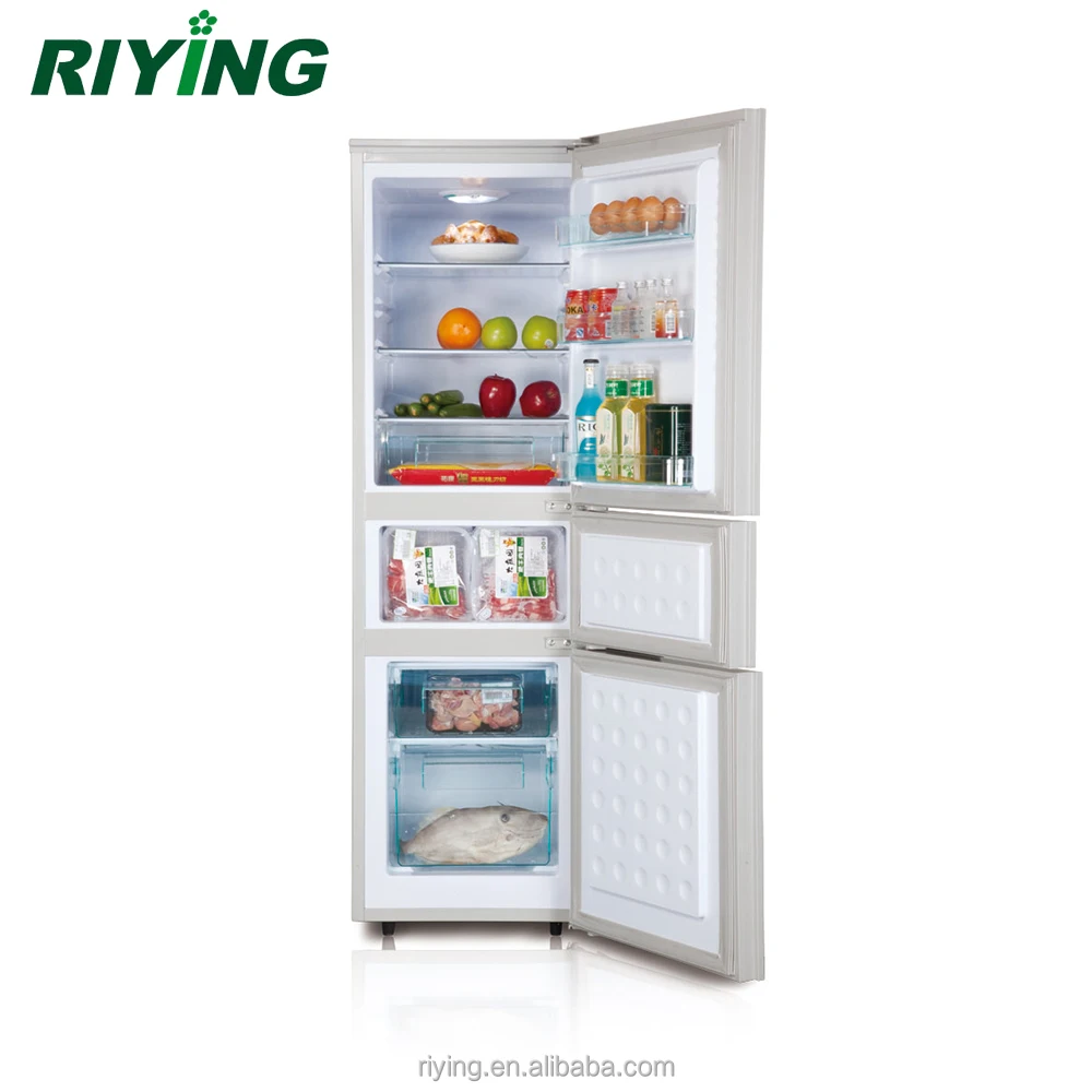 186 Liter Three Triple Multi Door Combi Stainless Steel Household Refrigerator for Home Kitchen