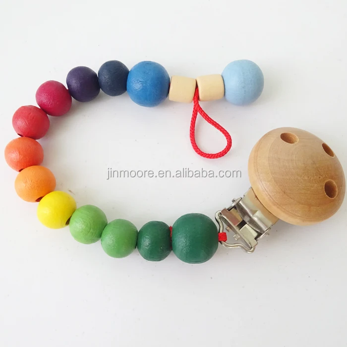 Деревянная игрушка для прорезывания зубов MSC14, деревянная цепочка-держатель для пустышки ручной работы