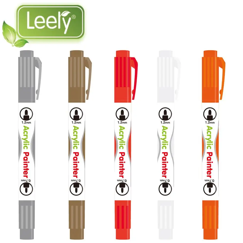 0045W Customized Plastic Barrel Multi-Colors Thick Two Head Acrylic Paint Marker Pens for Metal, Glass, Fabric