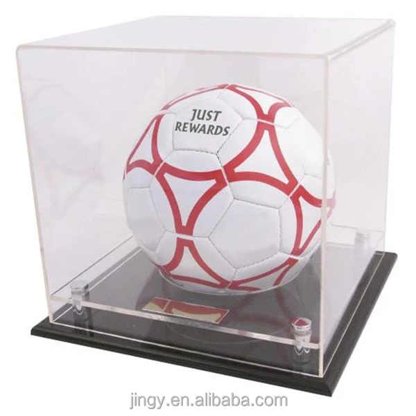 Factory custom clear cube display pmma plexiglass acrylic football soccer ball display box case acrylic display box with base