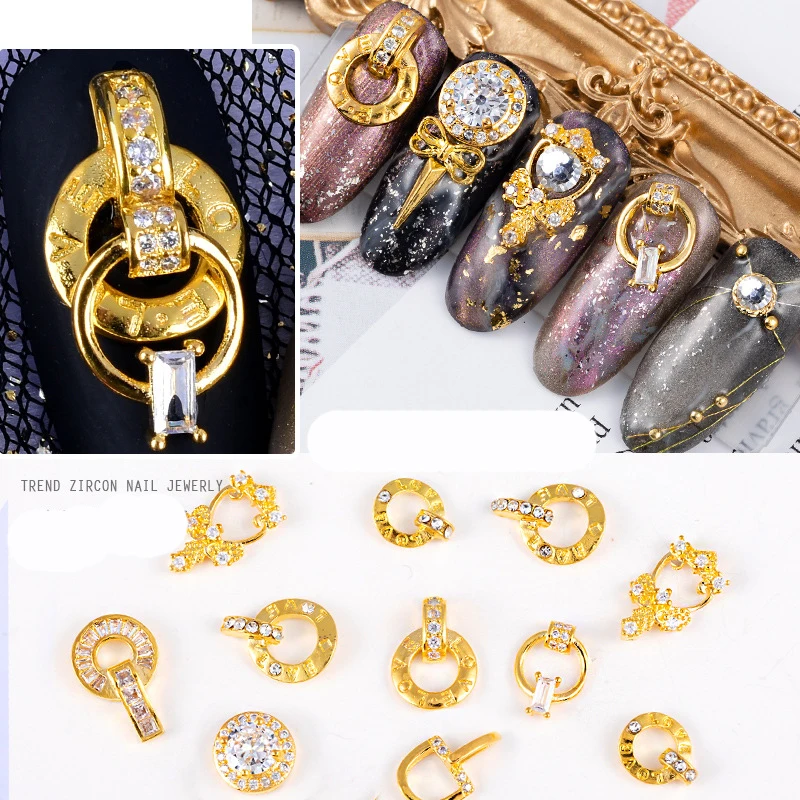 OEM Luxury Metal House Shoe Shape Chic Nail Art Charm Cubic Zircon Decoration Nail 3D Nail Sticker DIY Art Decoration Jewelry