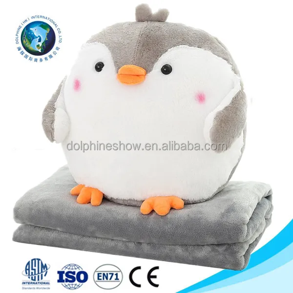 
Stuffed Plush Animal Pillow Blanket For Kids Cheap Custom Soft Plush Yellow Chick 2 in 1 Pillow Coral Fleece Baby Blanket 